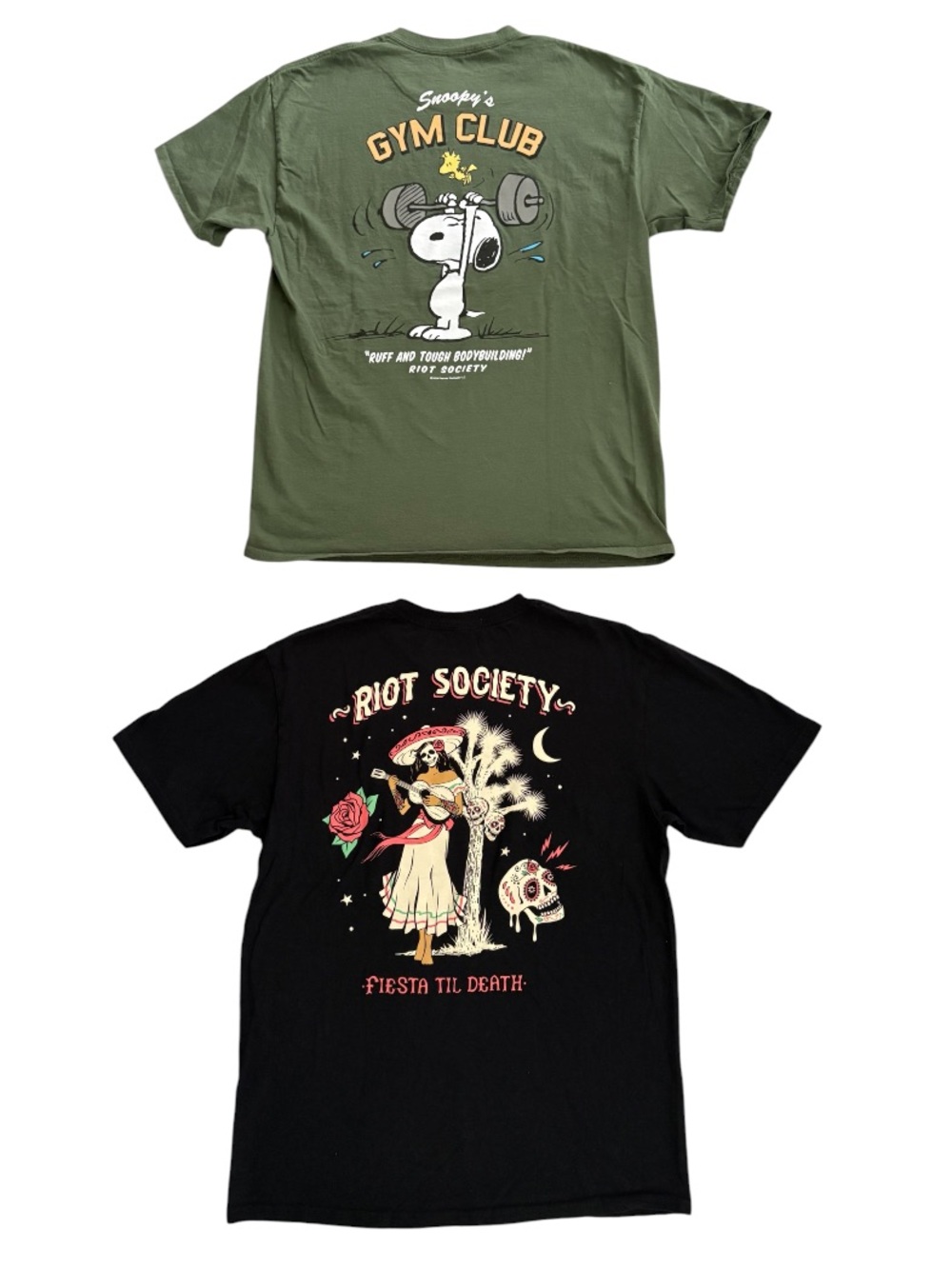 Riot Society Graphic T-Shirt Bundle Snoopy Gym Club & Fiesta Til Death - Large